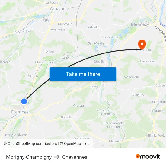 Morigny-Champigny to Chevannes map