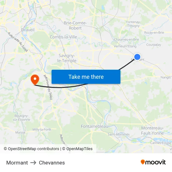 Mormant to Chevannes map