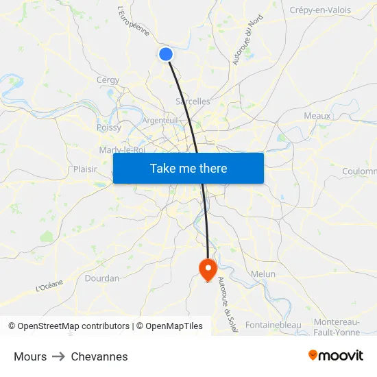 Mours to Chevannes map