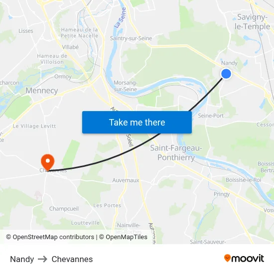 Nandy to Chevannes map