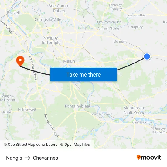 Nangis to Chevannes map
