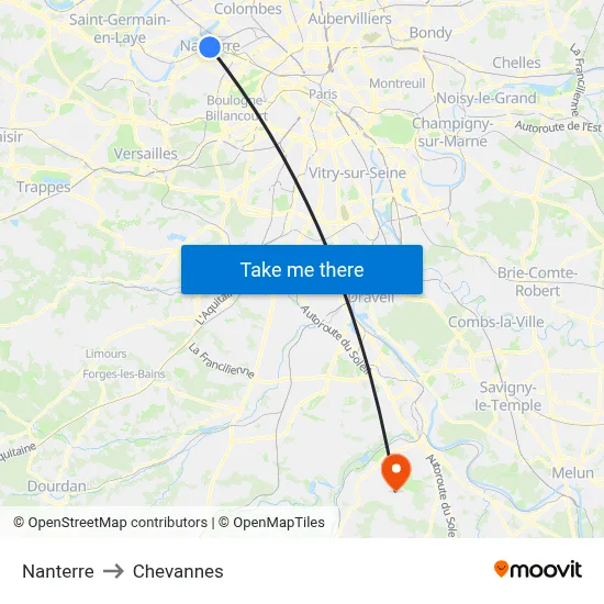 Nanterre to Chevannes map