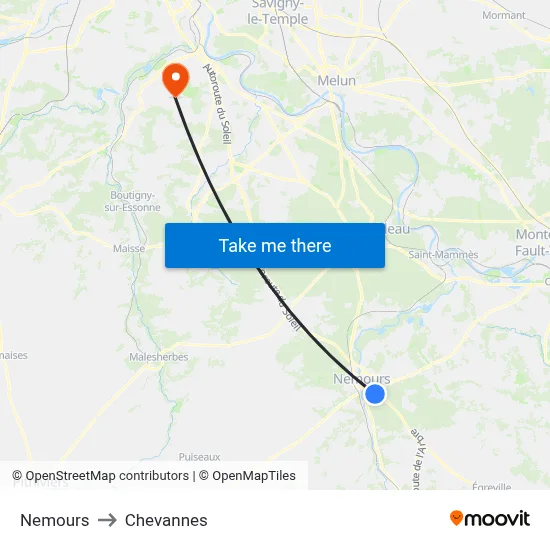 Nemours to Chevannes map