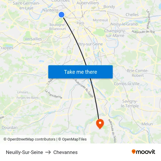 Neuilly-Sur-Seine to Chevannes map