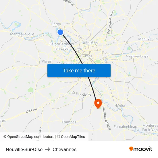 Neuville-Sur-Oise to Chevannes map