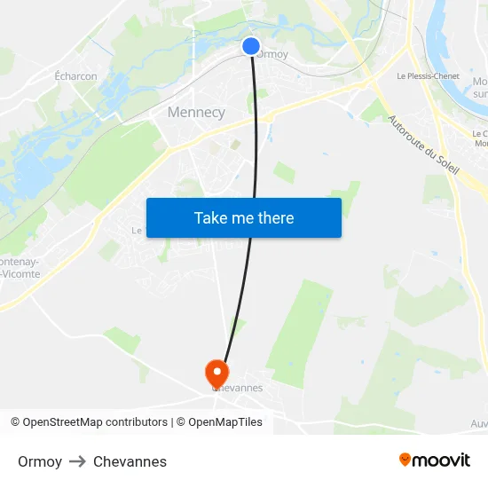 Ormoy to Chevannes map