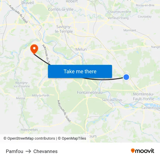 Pamfou to Chevannes map
