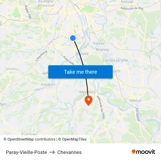 Paray-Vieille-Poste to Chevannes map