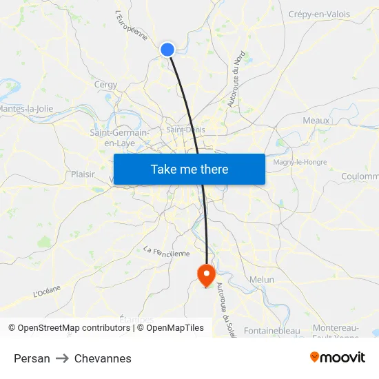 Persan to Chevannes map