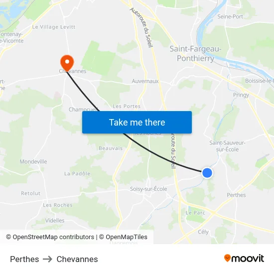 Perthes to Chevannes map