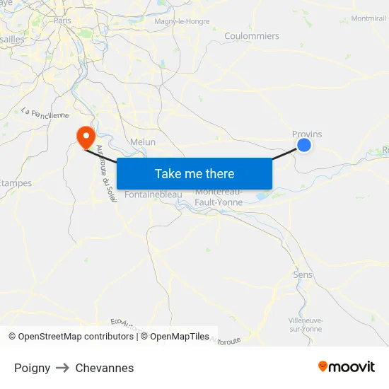 Poigny to Chevannes map