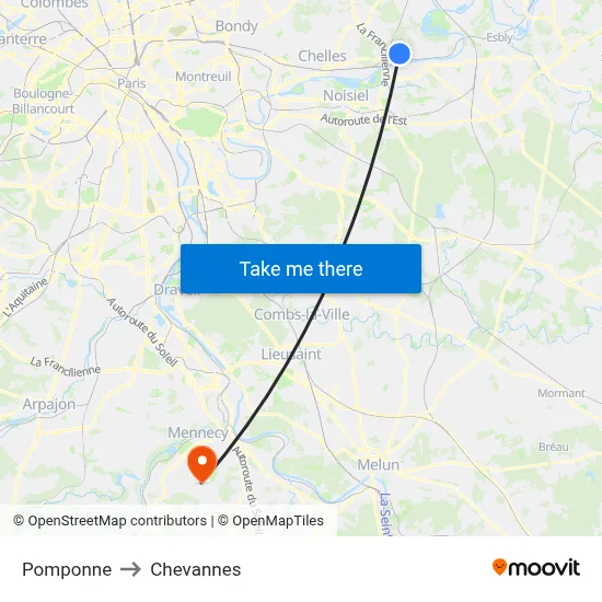 Pomponne to Chevannes map