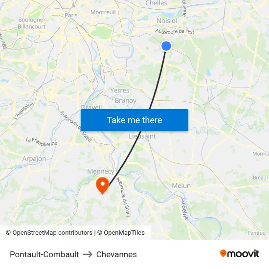 Pontault-Combault to Chevannes map