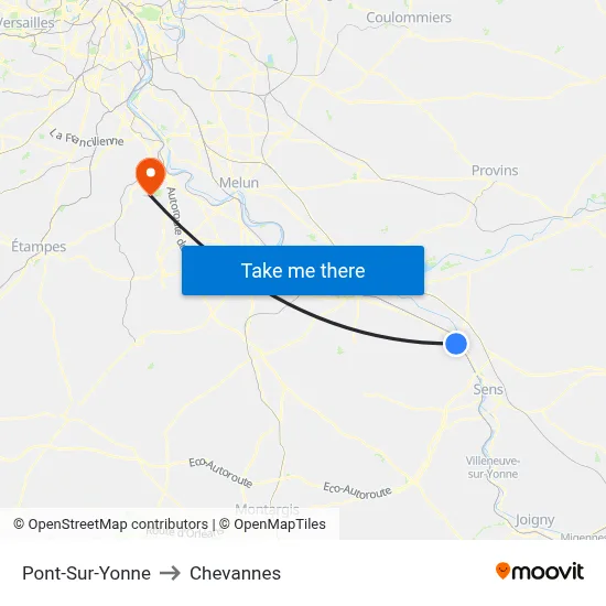 Pont-Sur-Yonne to Chevannes map