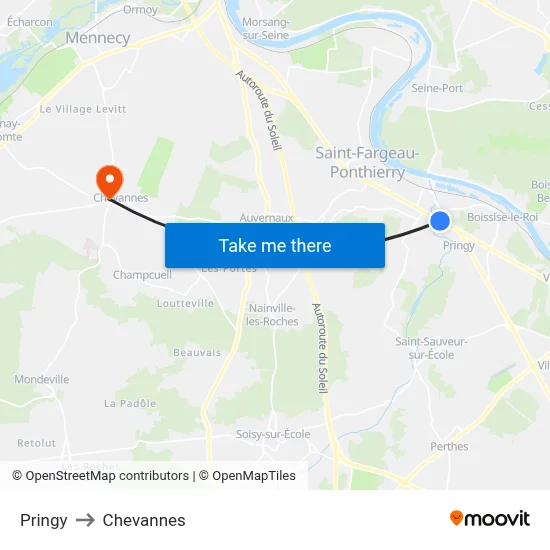 Pringy to Chevannes map