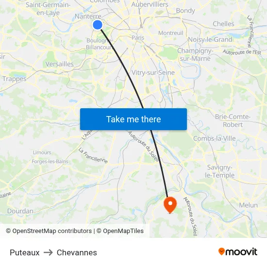 Puteaux to Chevannes map