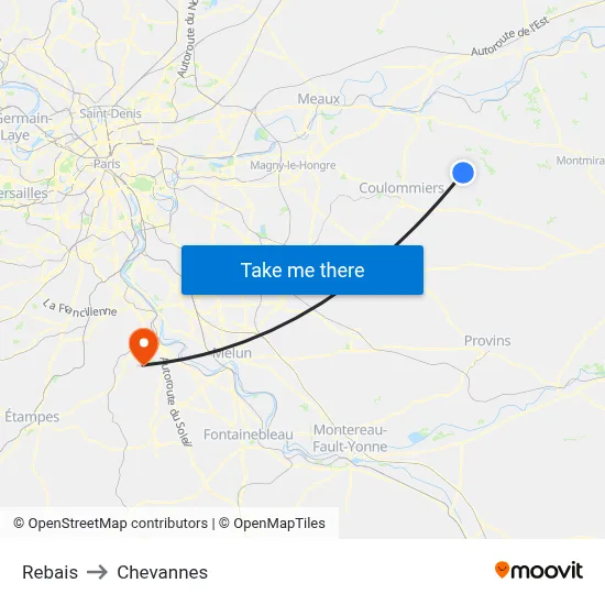 Rebais to Chevannes map