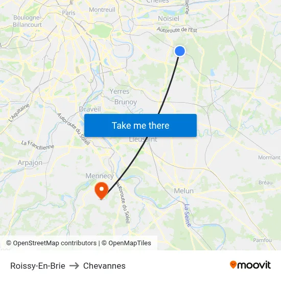 Roissy-En-Brie to Chevannes map