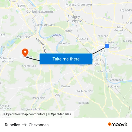 Rubelles to Chevannes map