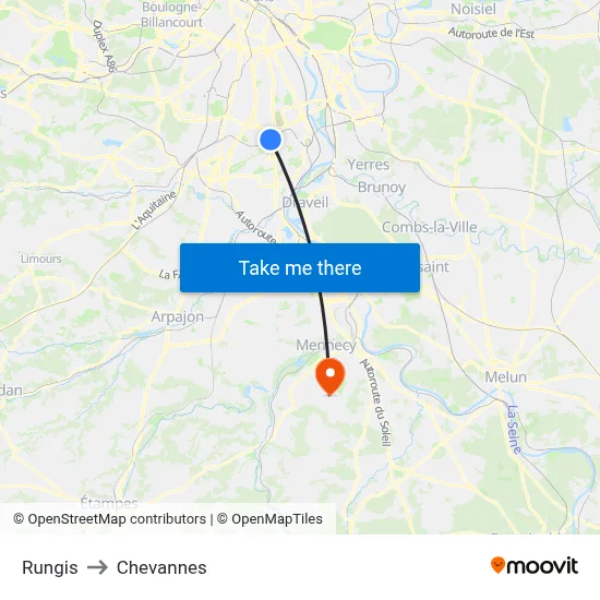 Rungis to Chevannes map