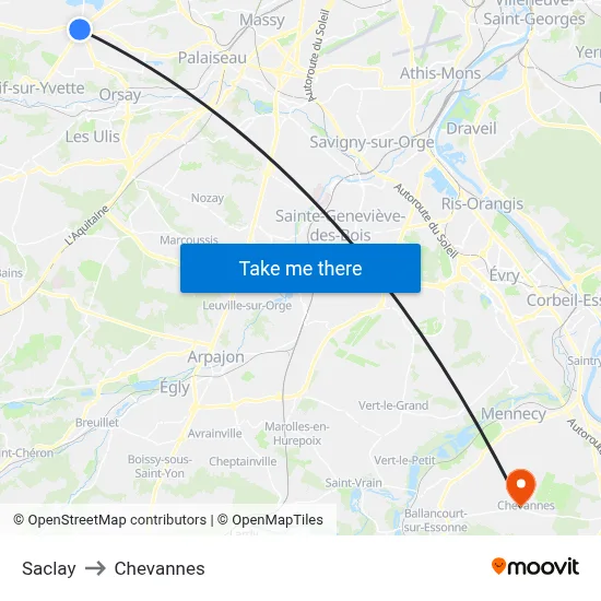 Saclay to Chevannes map