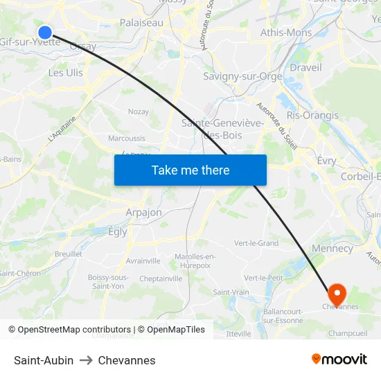 Saint-Aubin to Chevannes map