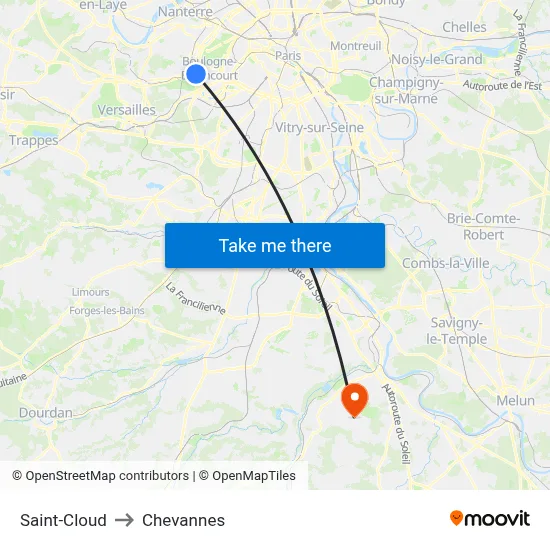 Saint-Cloud to Chevannes map