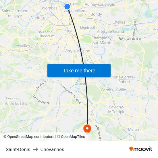 Saint-Denis to Chevannes map