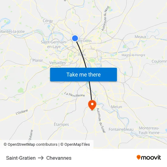 Saint-Gratien to Chevannes map
