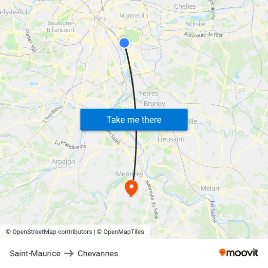 Saint-Maurice to Chevannes map