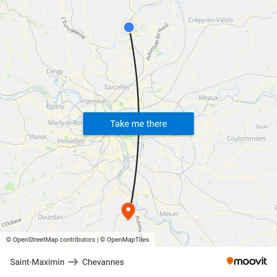 Saint-Maximin to Chevannes map