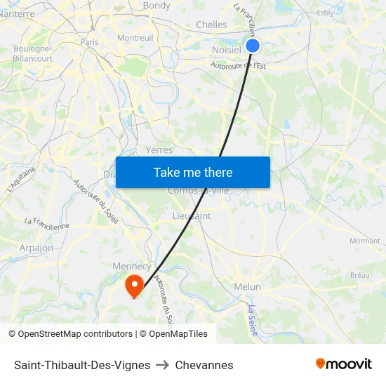 Saint-Thibault-Des-Vignes to Chevannes map
