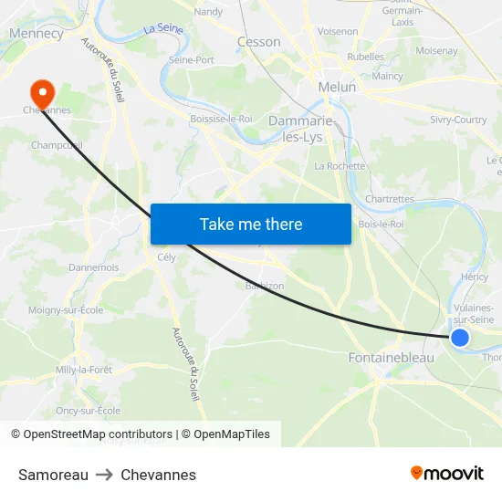 Samoreau to Chevannes map
