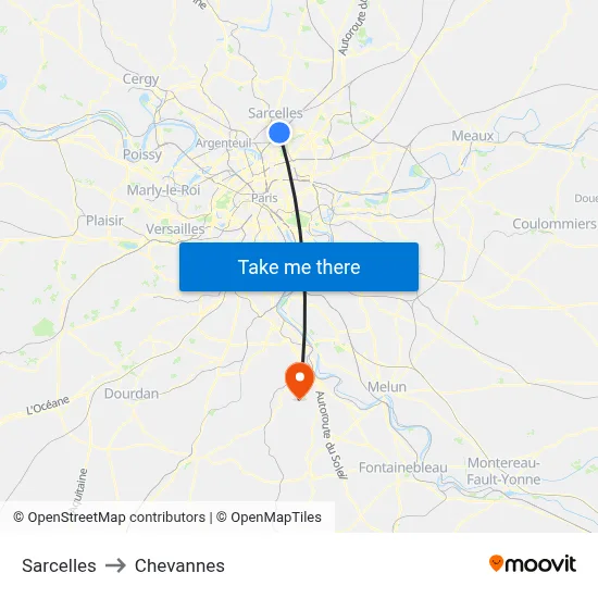 Sarcelles to Chevannes map