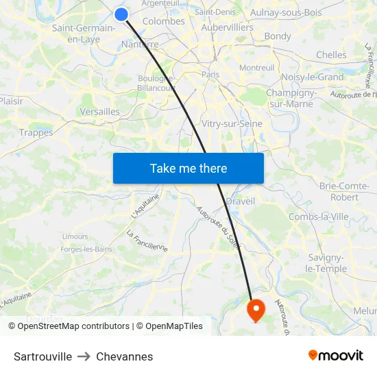 Sartrouville to Chevannes map