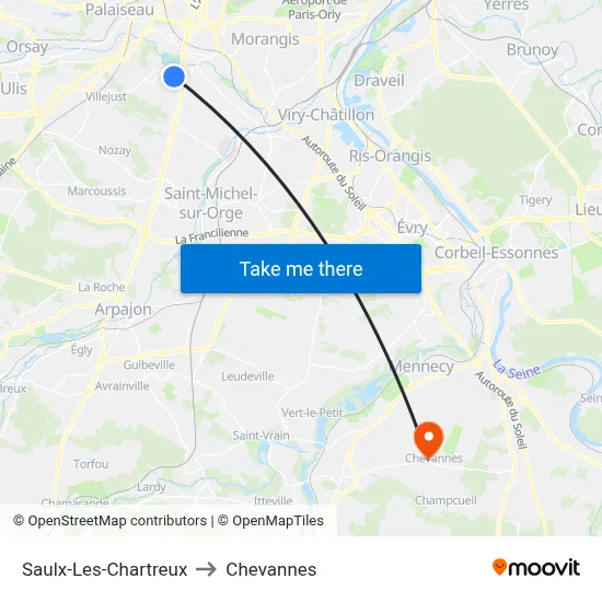 Saulx-Les-Chartreux to Chevannes map