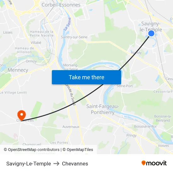 Savigny-Le-Temple to Chevannes map