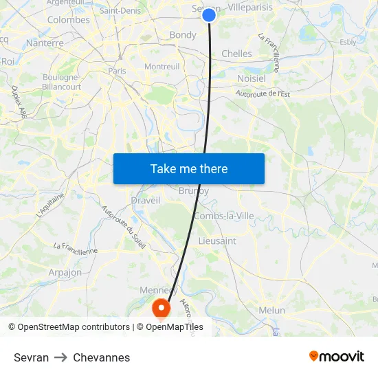 Sevran to Chevannes map