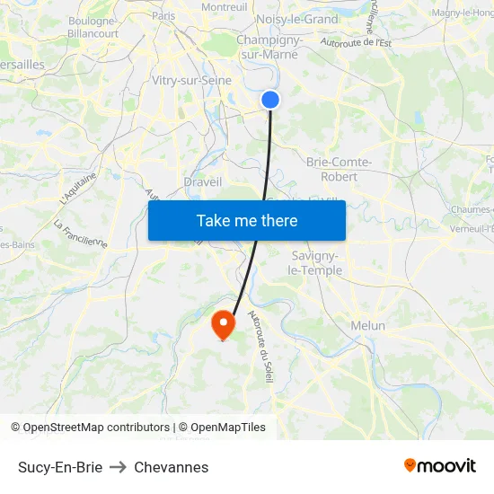 Sucy-En-Brie to Chevannes map
