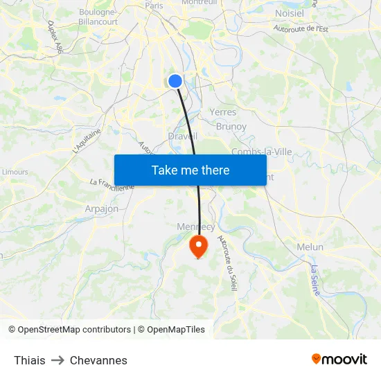 Thiais to Chevannes map