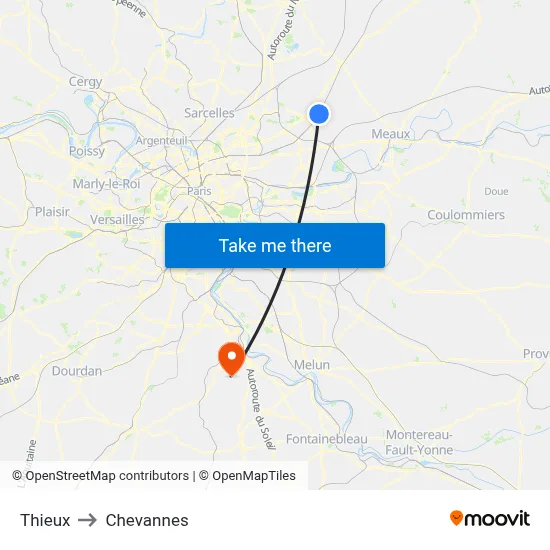Thieux to Chevannes map