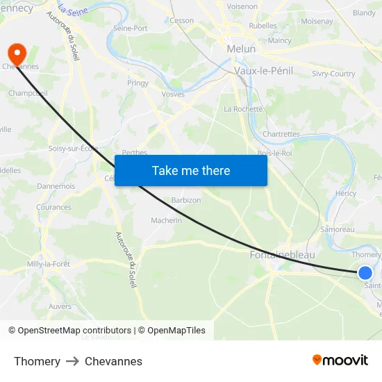 Thomery to Chevannes map