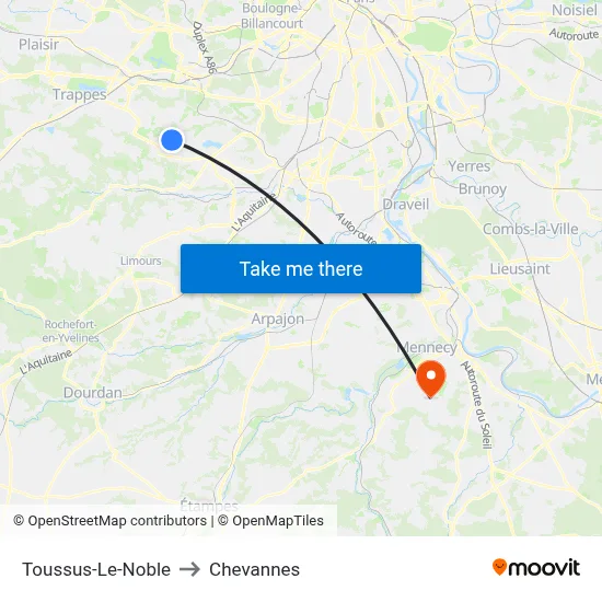 Toussus-Le-Noble to Chevannes map