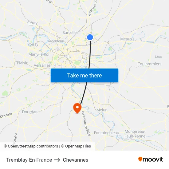 Tremblay-En-France to Chevannes map
