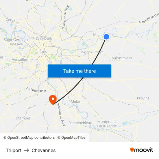 Trilport to Chevannes map