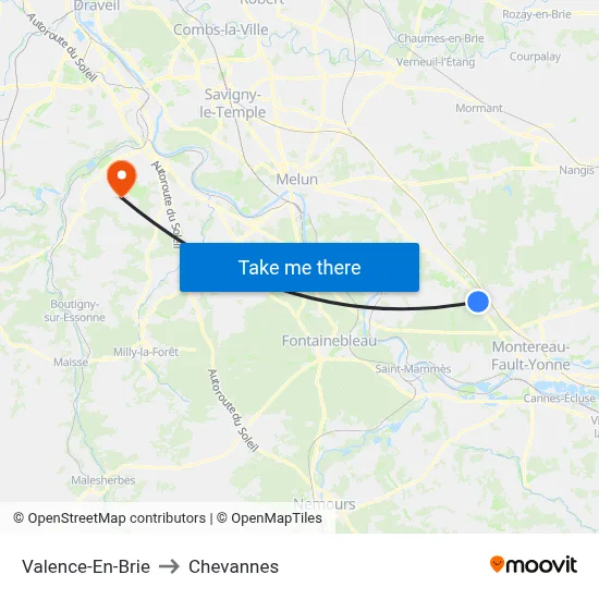 Valence-En-Brie to Chevannes map