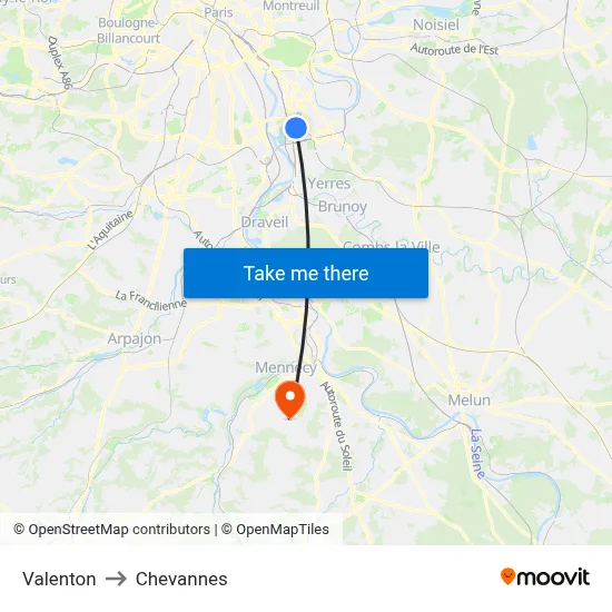 Valenton to Chevannes map