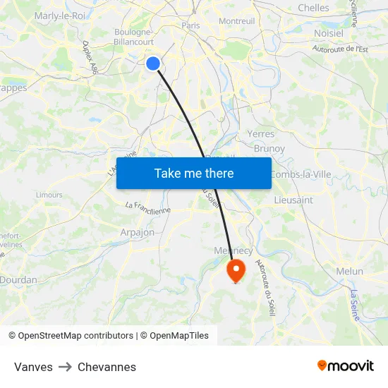 Vanves to Chevannes map