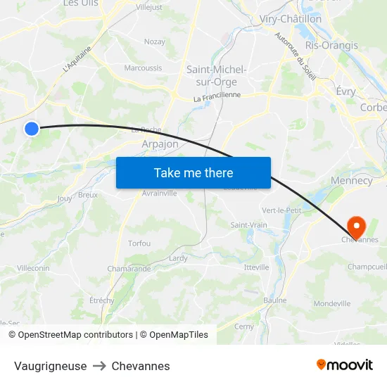Vaugrigneuse to Chevannes map