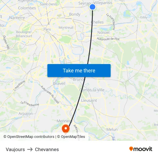 Vaujours to Chevannes map